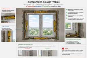 Окно должно стоять строго по вертикали и горизонтали